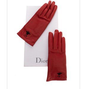 $480 DIOR Leather Gloves Size 7 Silk Lining Embroidered Logo Made in France